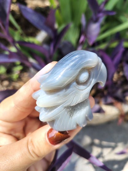 Agate Eagle Crystal rock carving with cave druzy