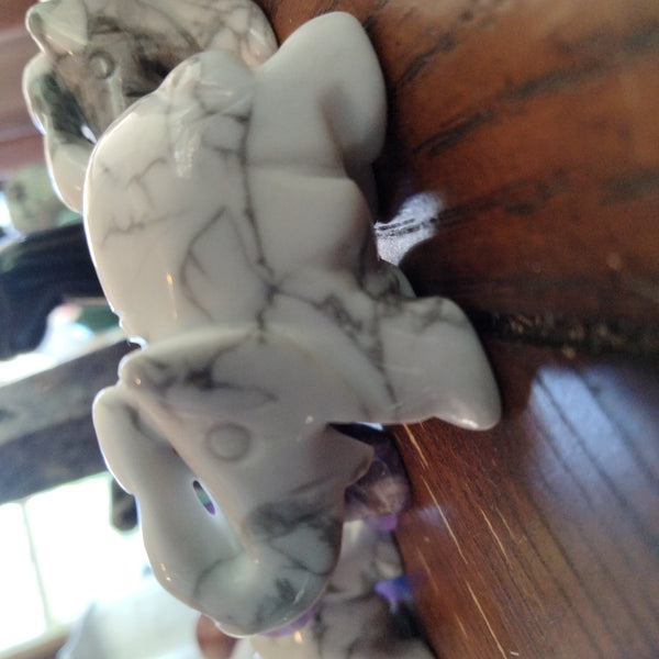 Amythest and Howlite Elephant Carving