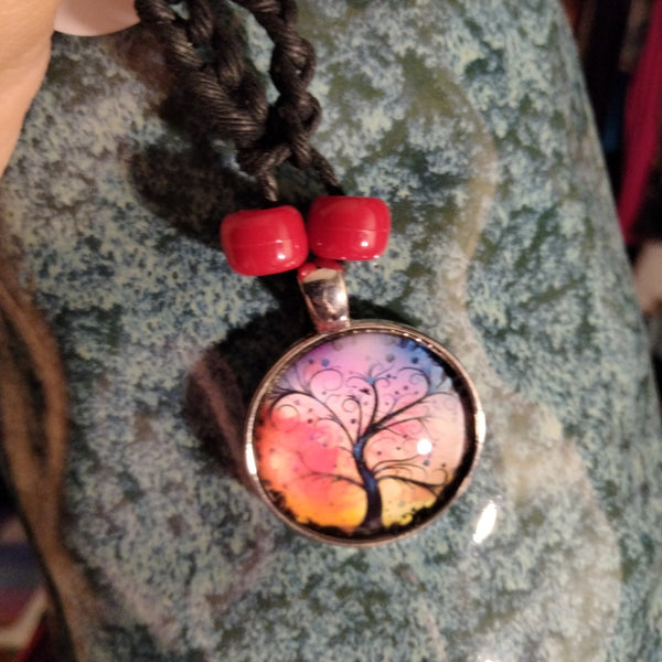 Black Hippie Hemp Necklace with Tree pendant by Peacemade