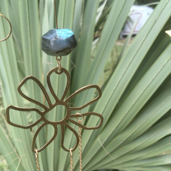 Sun & Flower Labradorite Crystal Charms with Belles for office rainbows