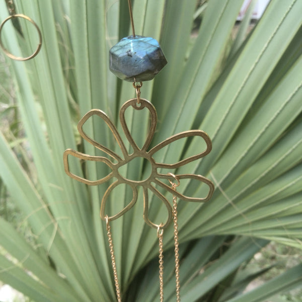 Sun & Flower Labradorite Crystal Charms with Belles for office rainbows