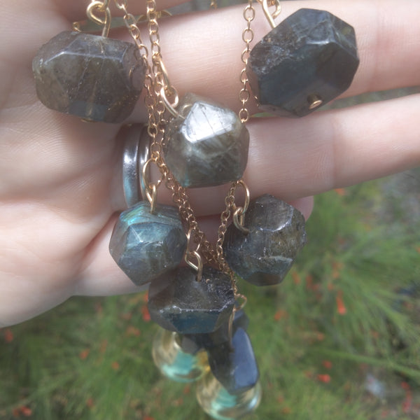 Sun & Flower Labradorite Crystal Charms with Belles for office rainbows