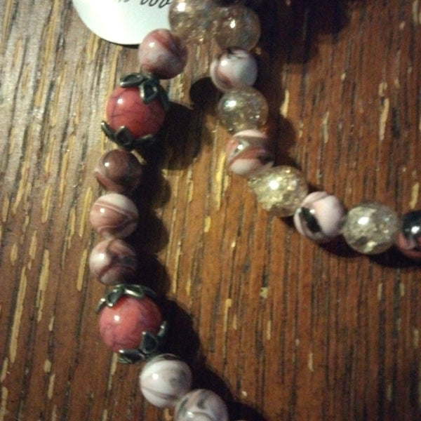 Pink beaded Necklace with Wisp Pendant by Peacemade