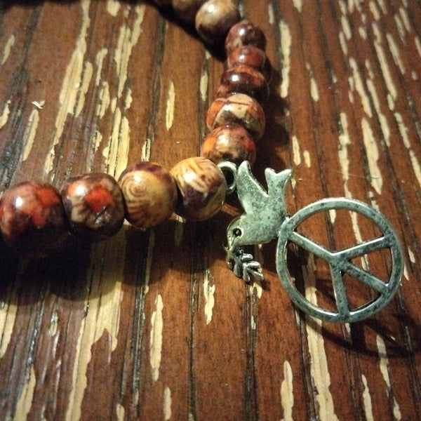 Beaded Bracelet peace dove charm by Peacemade