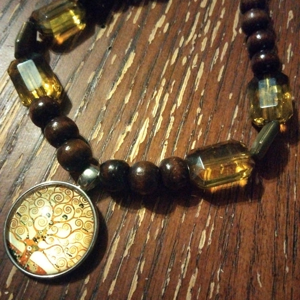 Wooden beaded Necklace with Family Tree Pendant by Peacemade