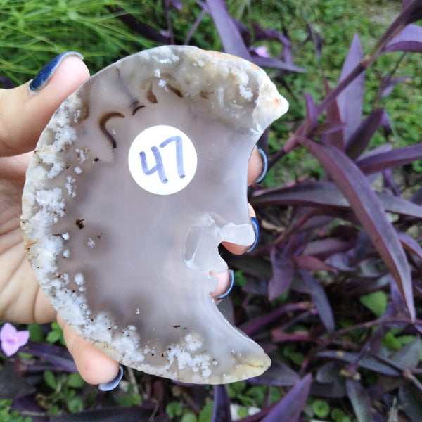 Moss Agate moon face carving