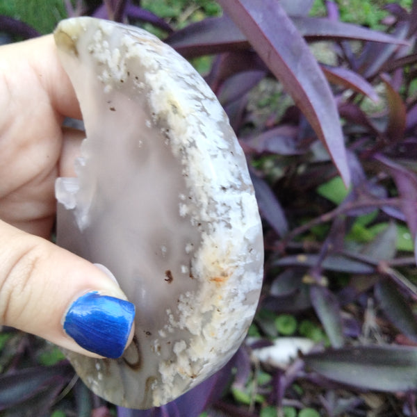 Moss Agate moon face carving