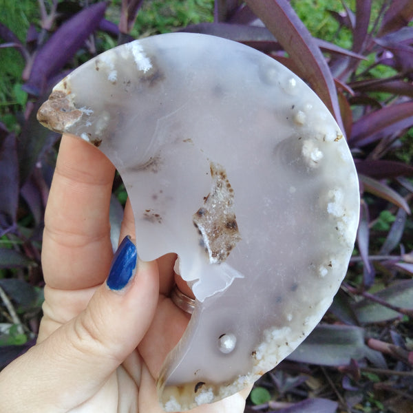 Moss Agate moon face carving