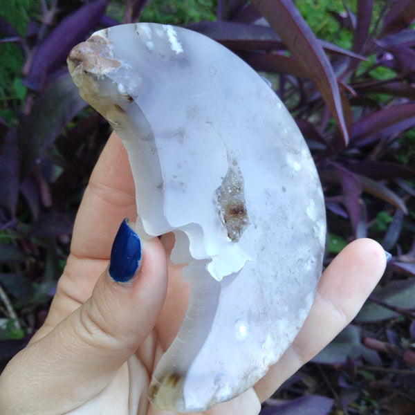 Moss Agate moon face carving