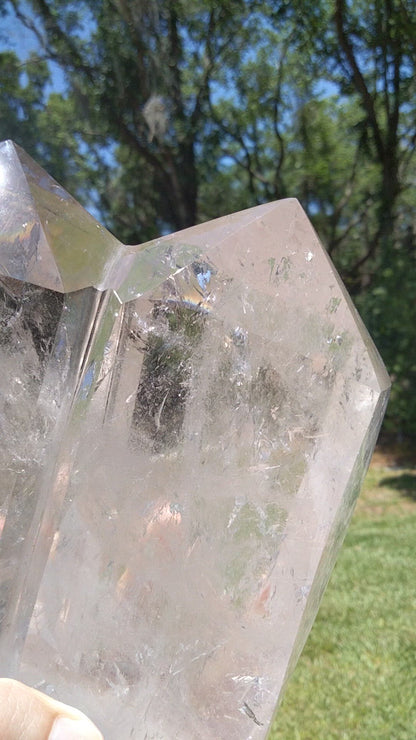 Half Smokey Half Clear Quartz Double Tower unbelievably clear with rainbows and phantoms