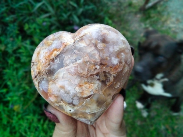 Flower Agate Crystal Heart