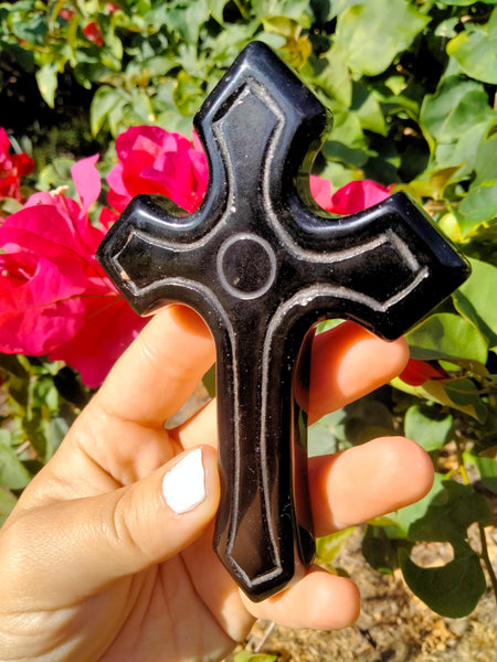 Black Obsidian Cross Crystal Carving