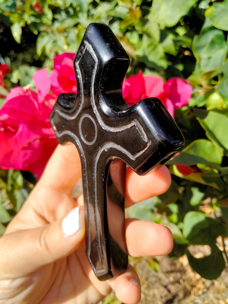 Black Obsidian Cross Crystal Carving