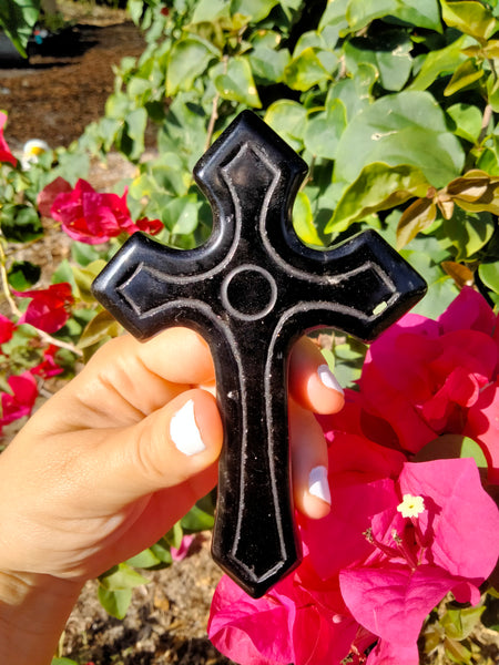 Black Obsidian Cross Crystal Carving