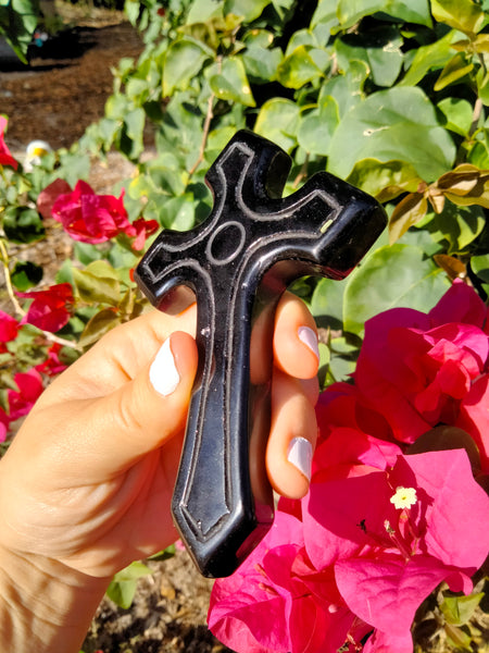 Black Obsidian Cross Crystal Carving