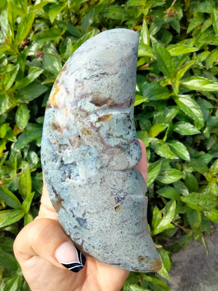 Moss Agate Moon Face Crystal carving