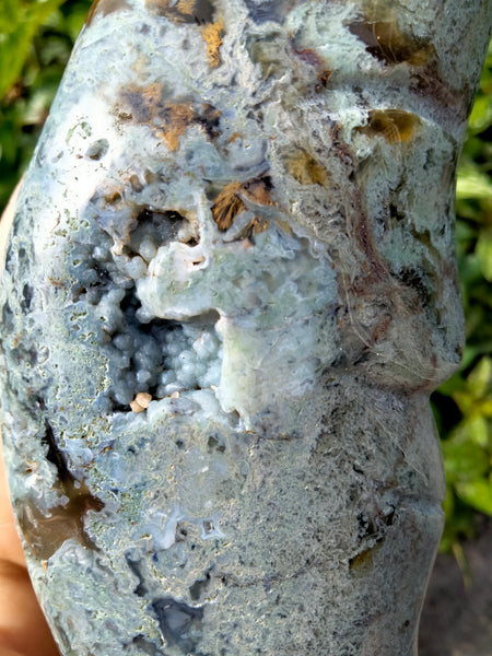 Moss Agate Moon Face Crystal carving