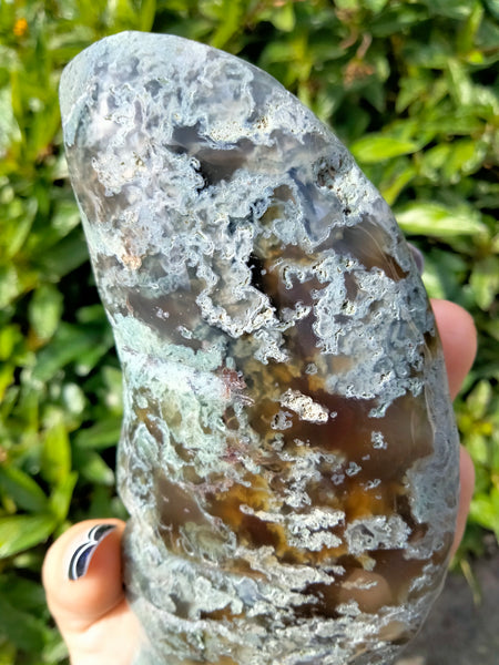 Moss Agate Moon Face Crystal carving