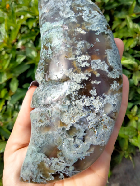 Moss Agate Moon Face Crystal carving