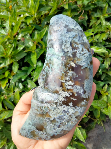 Moss Agate Moon Face Crystal carving