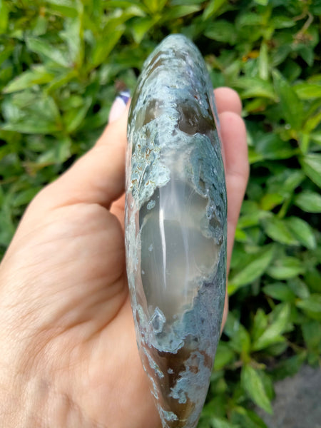 Moss Agate Moon Face Crystal carving