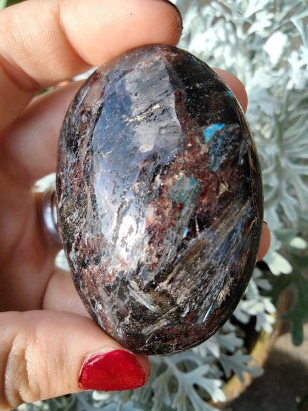 Astrophilite Palmstone Garnet inclusions with flash