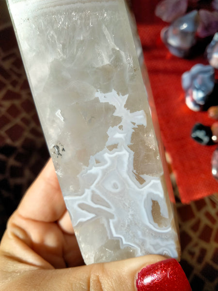 Beautiful White Laced Agate Tower BB ig window druzy