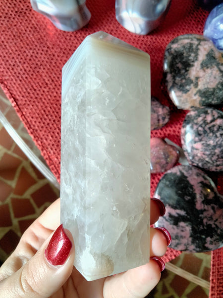 Beautiful White Laced Agate Tower BB ig window druzy