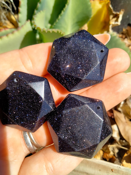 Blue Goldstone Hexagon pendent