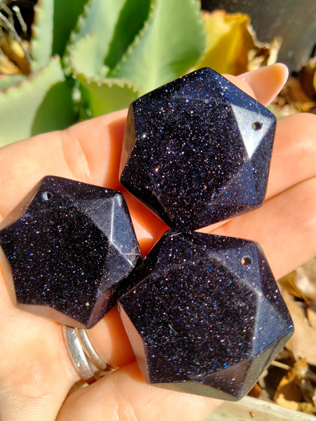 Blue Goldstone Hexagon pendent