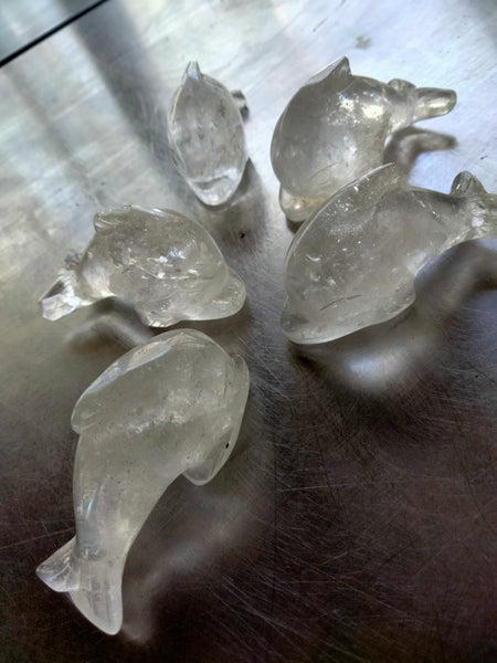 Crystal Clear Quartz Dolphin Carving