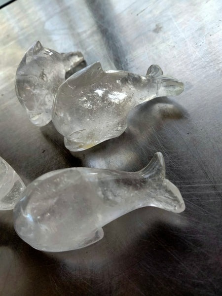 Crystal Clear Quartz Dolphin Carving