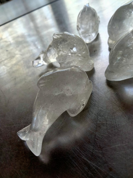 Crystal Clear Quartz Dolphin Carving