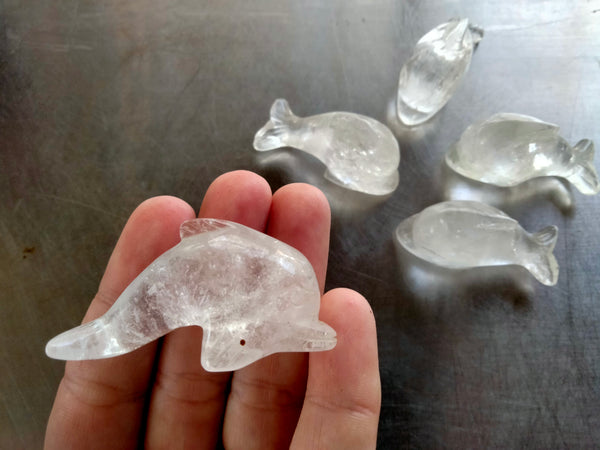 Crystal Clear Quartz Dolphin Carving