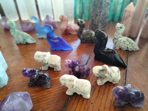 Amythest and Howlite Elephant Carving