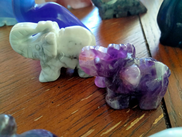 Amythest and Howlite Elephant Carving