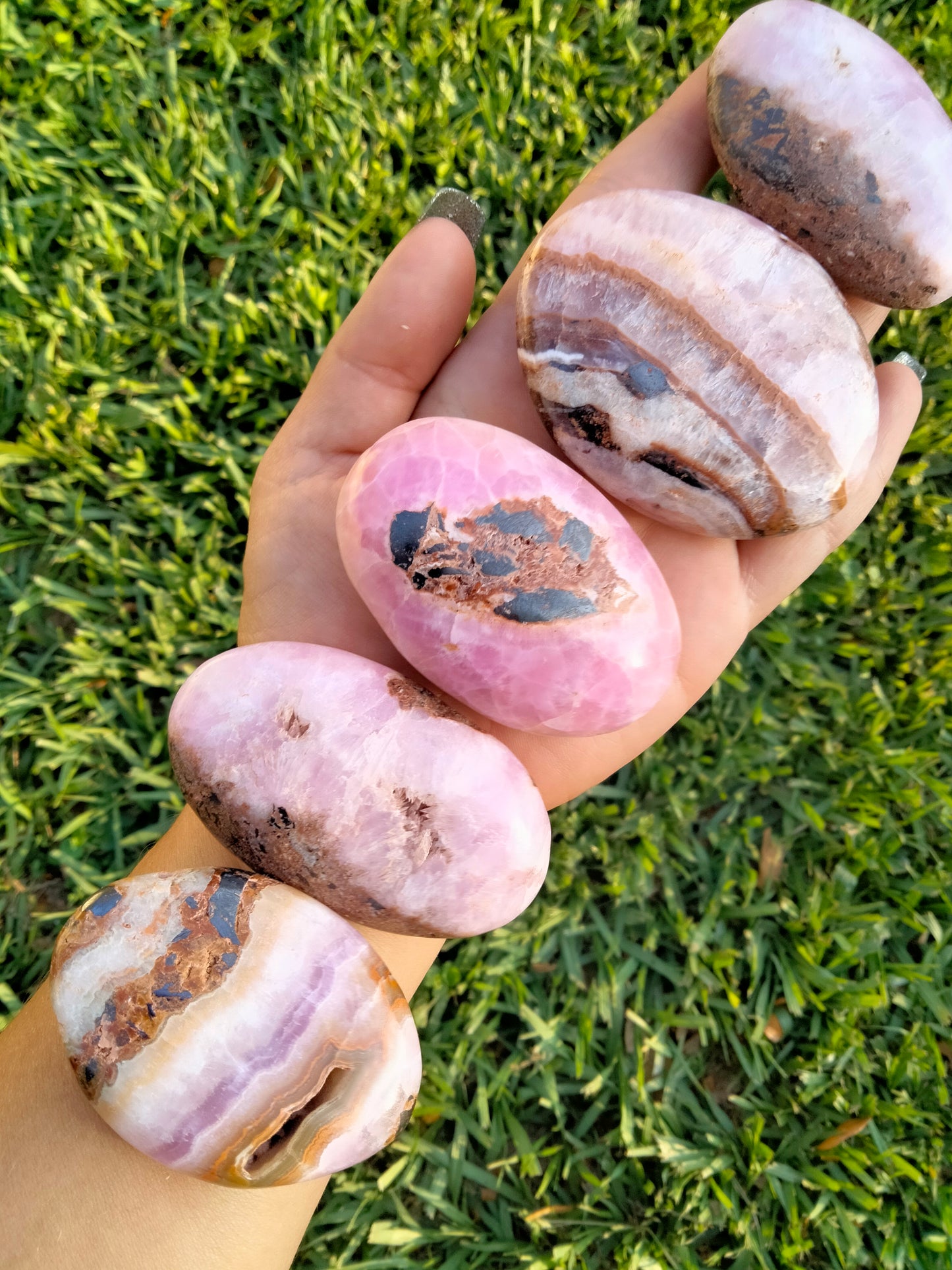 Pink Aragonite Crystal Palmstone