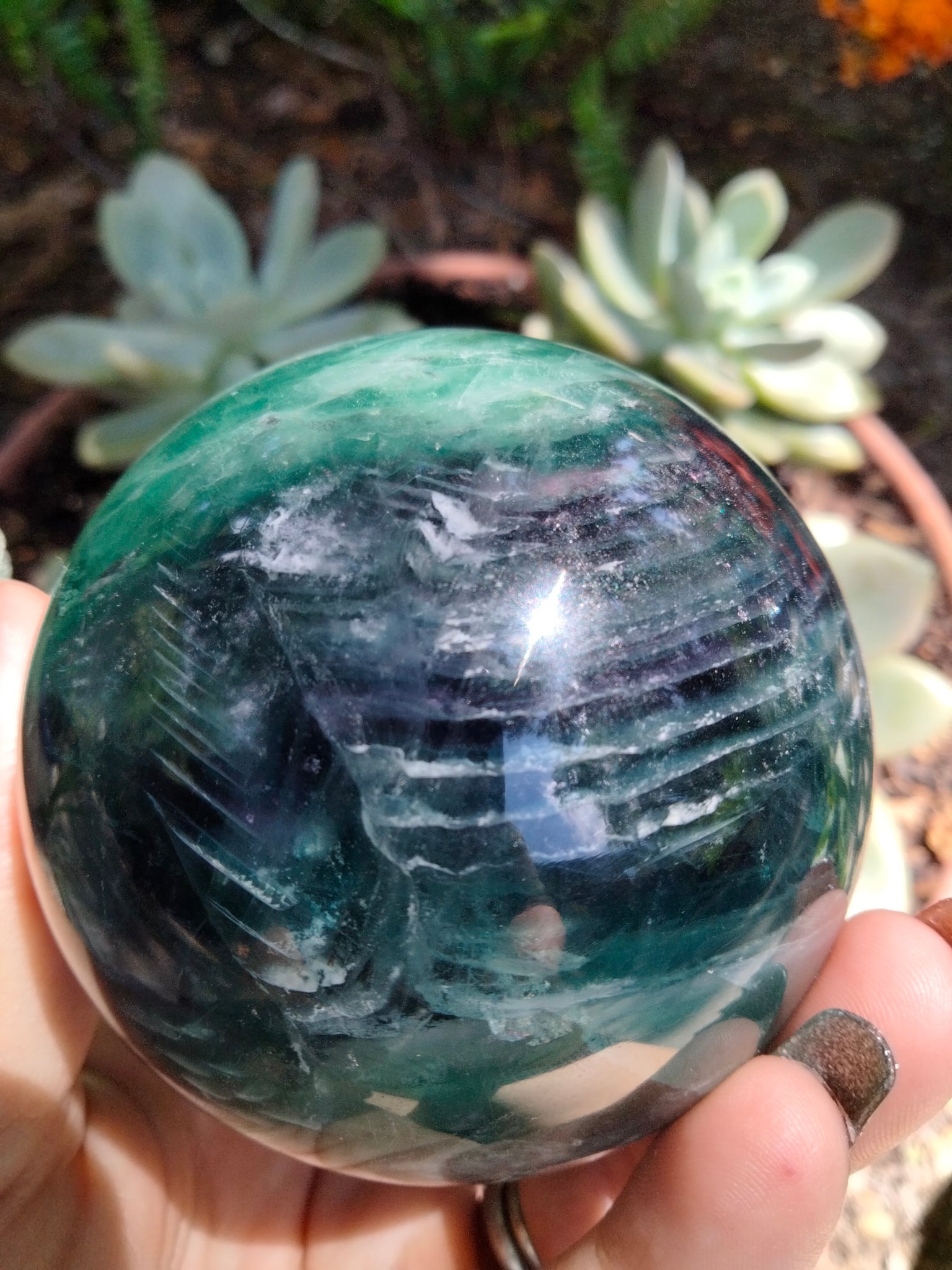 Rainbow Fluorite Sphere Lg with Rainbows!