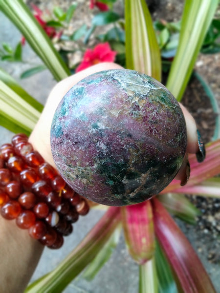 Green & Blue Kyanite with Ruby infused Sphere