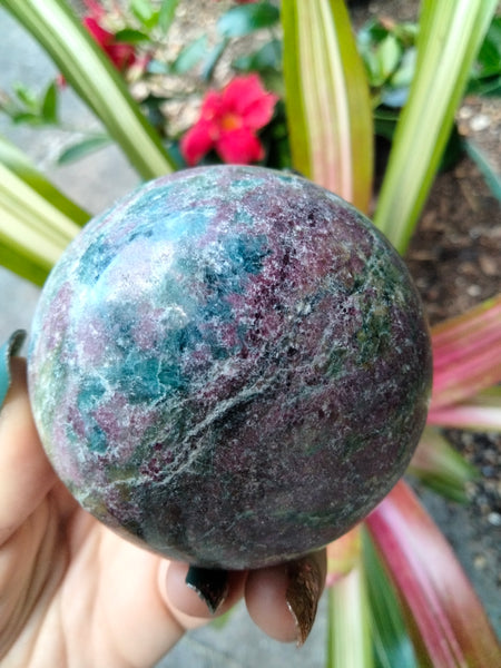 Green & Blue Kyanite with Ruby infused Sphere