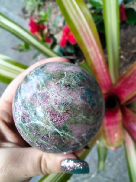 Green & Blue Kyanite with Ruby infused Sphere