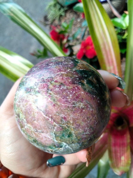 Green & Blue Kyanite with Ruby infused Sphere