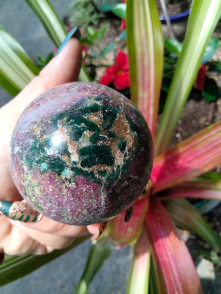 Green & Blue Kyanite with Ruby infused Sphere