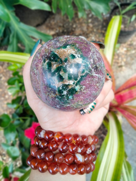 Green & Blue Kyanite with Ruby infused Sphere