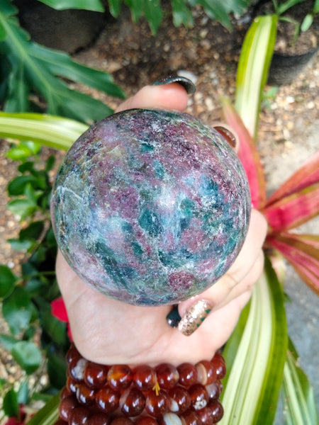 Green & Blue Kyanite with Ruby infused Sphere