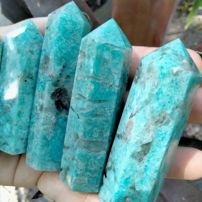 Amazonite Point with quartz deposit