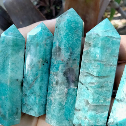 Amazonite Point with quartz deposit
