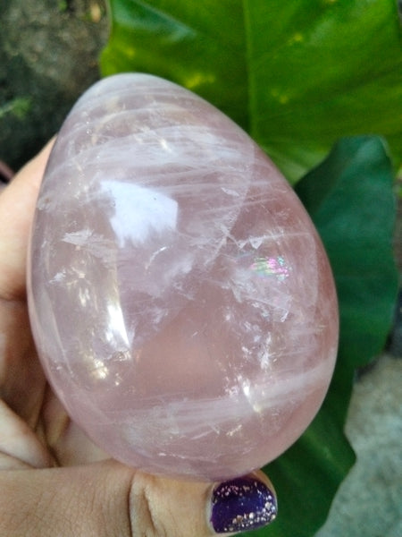 Pink Rose Quartz Crystal Egg with Rainbow