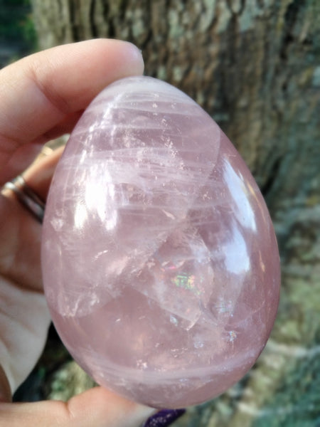 Pink Rose Quartz Crystal Egg with Rainbow