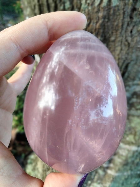 Pink Rose Quartz Crystal Egg with Rainbow